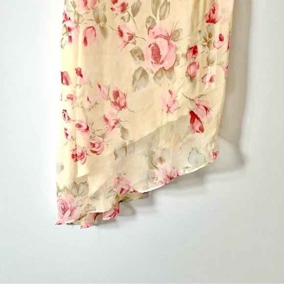 Vintage Floral Cowl Neck Asymmetric Dress Yellow and Pink - Picture 4 of 5